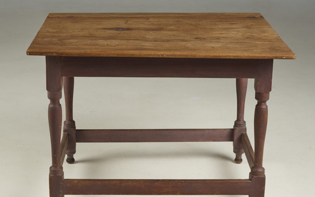 Early Eastern North Carolina Stretcher Base Table in Old Paint